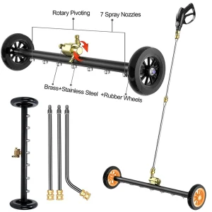 22 Inch Car Chassis High Pressure Washer 1/4 Quick Connector Water Broom Under Car Chassis Floor Wash Extendable 3-Wand 4000 PSI