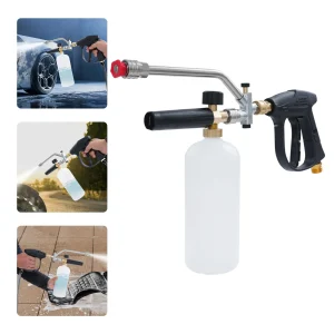 2in1 Pressure Washer Gun with 5 Replaceable Nozzles Adjustable Foam 300bar High Pressure Cleaning Tool for Car Patio