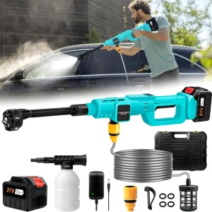 15000mAh Battery Powered Pressure Washer Gun with 6-in-1 Nozzle, Portable Hand Held Power Washer for Car, Floor Cleaning