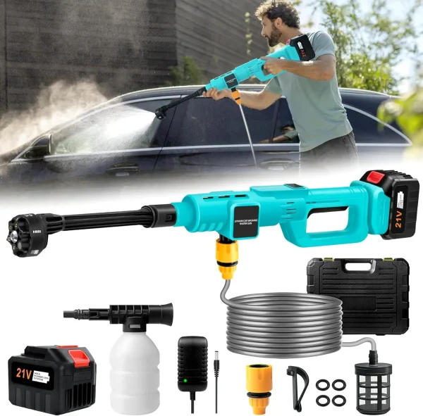 15000mAh Battery Powered Pressure Washer Gun with 6-in-1 Nozzle, Portable Hand Held Power Washer for Car, Floor Cleaning
