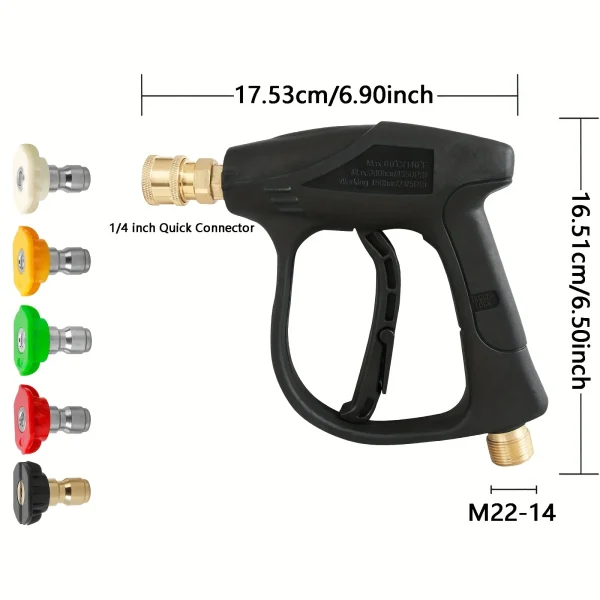 Car High Pressure Water Gun Car Washer 14mm M22 Socket 1/4" Quick Release Snow Foam Gun with 5pcs Soap Spray Nozzles - Image 2