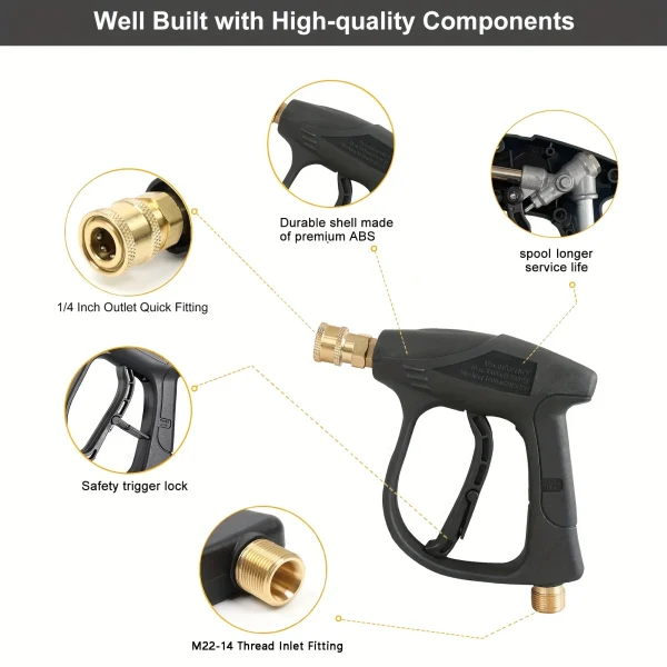 Car High Pressure Water Gun Car Washer 14mm M22 Socket 1/4" Quick Release Snow Foam Gun with 5pcs Soap Spray Nozzles - Image 3