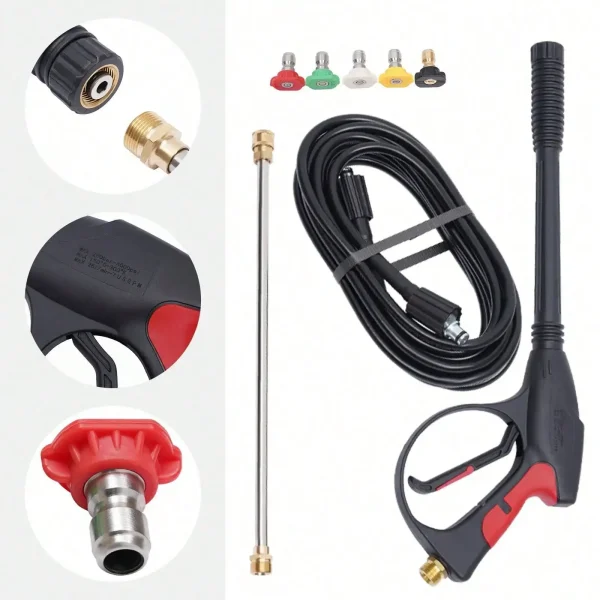 High Pressure Car Power Washer Gun Spray Wand Lance Nozzle And Hose Kit 2000PSI - Image 2