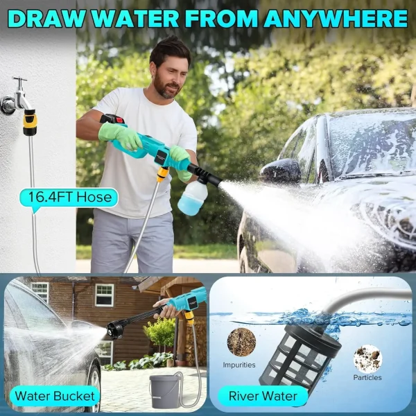 15000mAh Battery Powered Pressure Washer Gun with 6-in-1 Nozzle, Portable Hand Held Power Washer for Car, Floor Cleaning - Image 5
